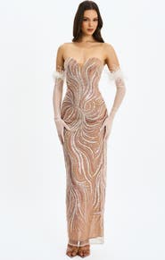 Miss Circle Quinci Beaded Sequin Sweetheart Maxi Dress