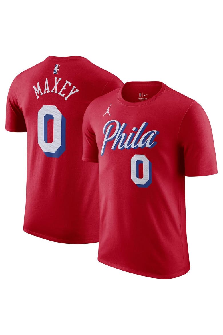 Men's Jordan Brand Tyrese Maxey Red Philadelphia 76ers 2022/23 Statement Edition Name & Number T-Shirt, Alternate, color, Red