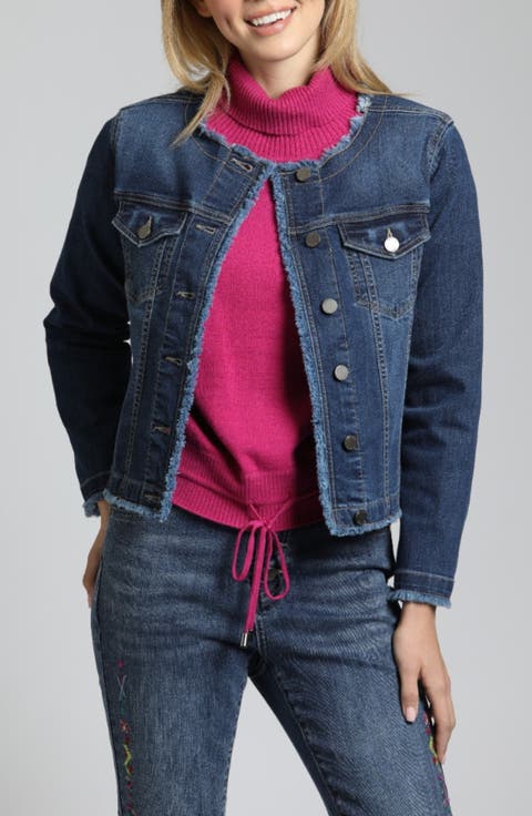 Frayed Collarless Denim Jacket