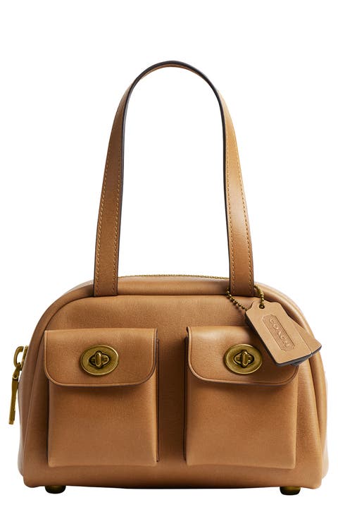 Twin Turnlock Leather Top Handle Bag