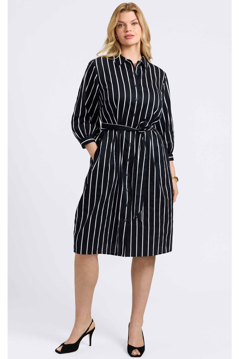 Esther Stripe Cotton Shirtdress, Alternate, color, BLACK/ WHITE