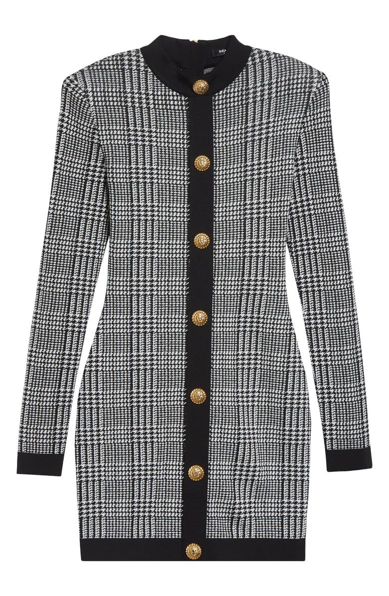 Balmain Prince of Wales Long Sleeve Sweater Dress, Main, color, Black/ Natural