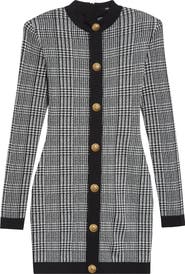 Balmain Prince of Wales Long Sleeve Sweater Dress