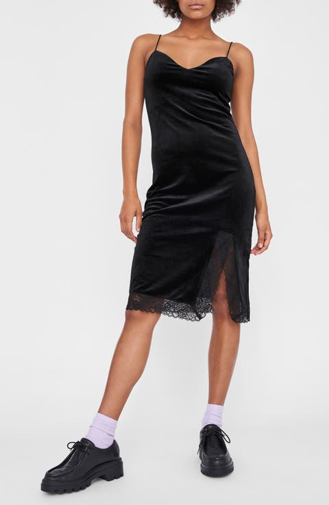 Ward Lace Trim Velvet Slipdress