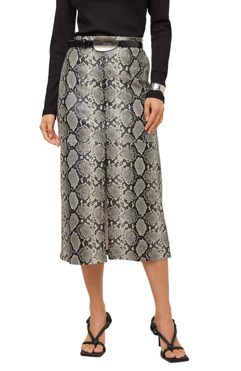 Kaia Snake Print Faux Leather Midi Skirt