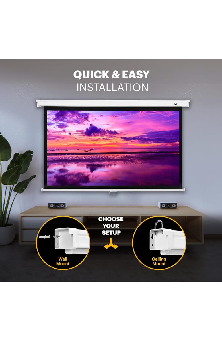 Kodak 80 Manual Pull Down Projector Screen, Large 169 Retractable Projector Screen, Alternate, color, Black
