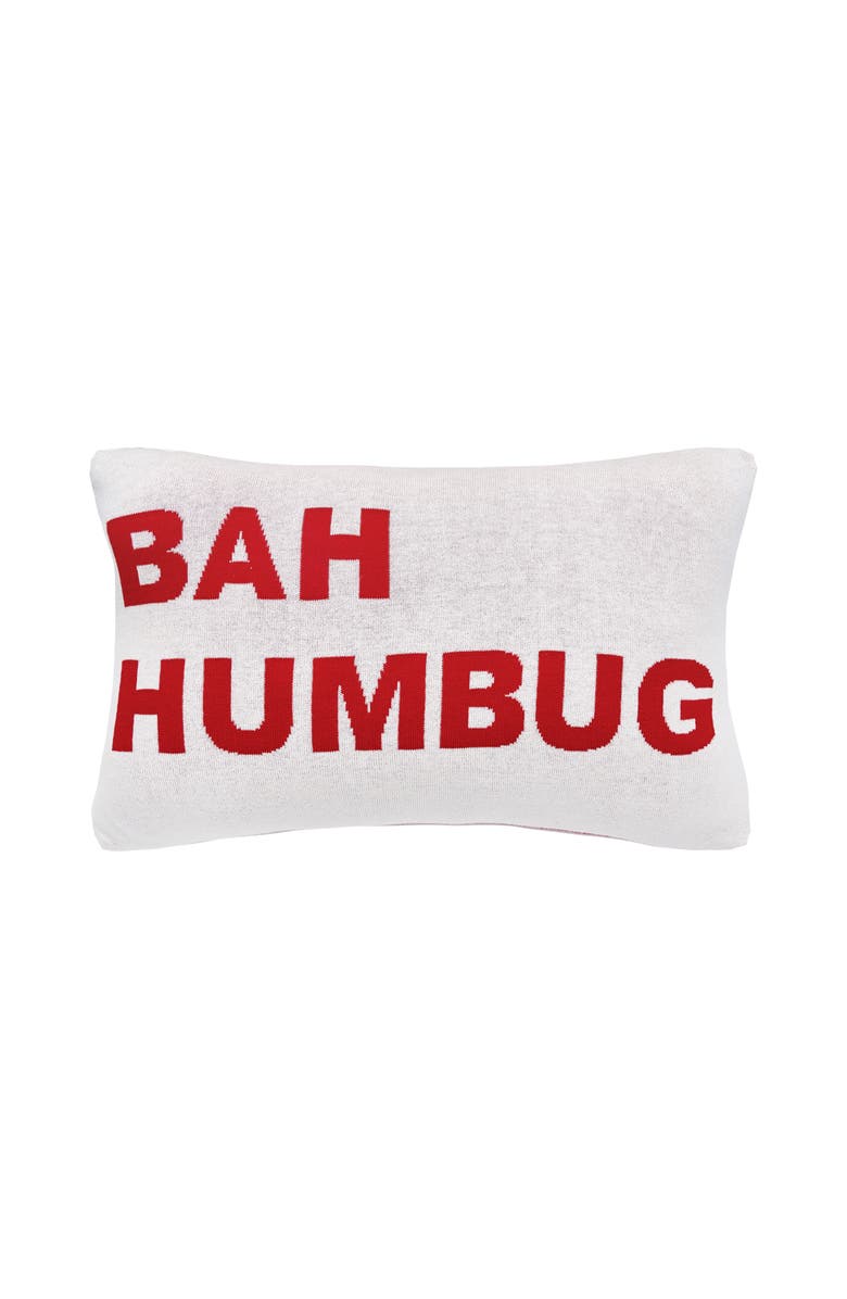 C&F Home Bah Humbug Knitted Throw Pillow, 14" x 22", Main, color, Red