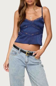 EDIKTED Lace Inset Crop Satin Camisole