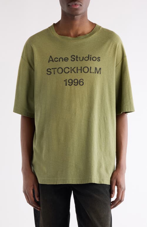 Acne Studios 1996 Logo Distressed Cotton & Hemp Graphic Tee in Olive Green  product
