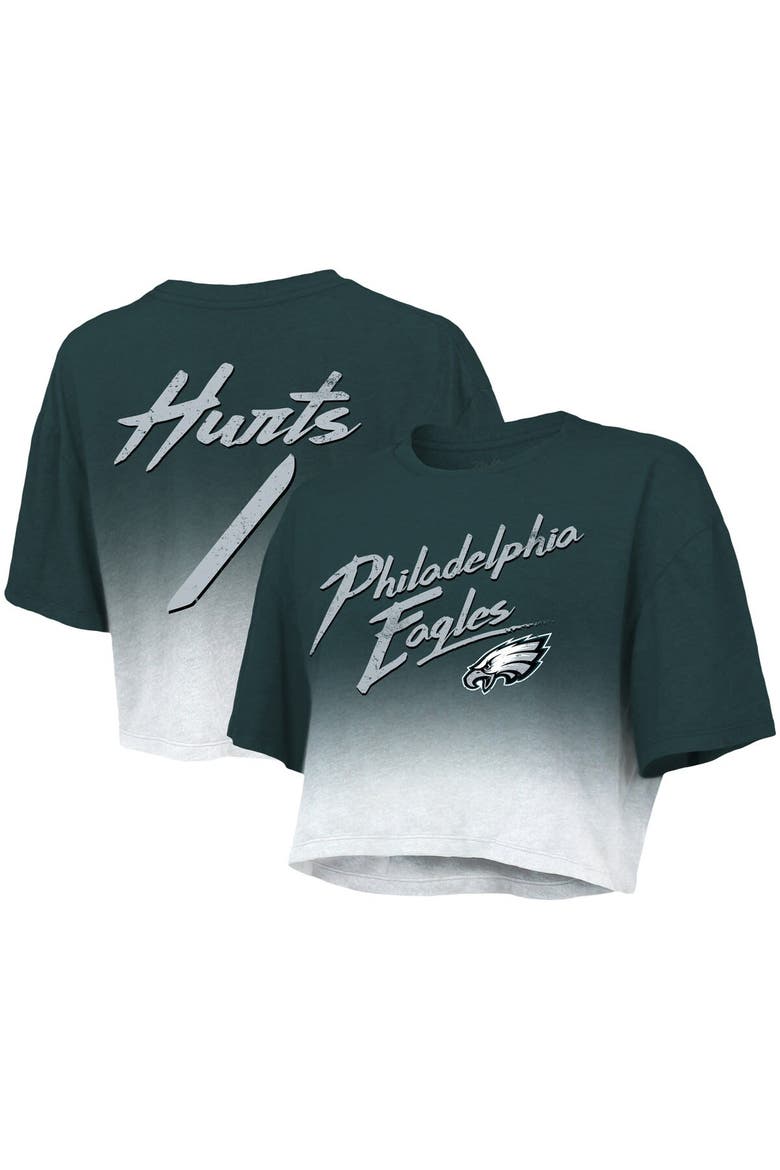 Women's Majestic Threads Jalen Hurts Green/White Philadelphia Eagles Dip-Dye Player Name & Number Crop Top, Main, color, Green