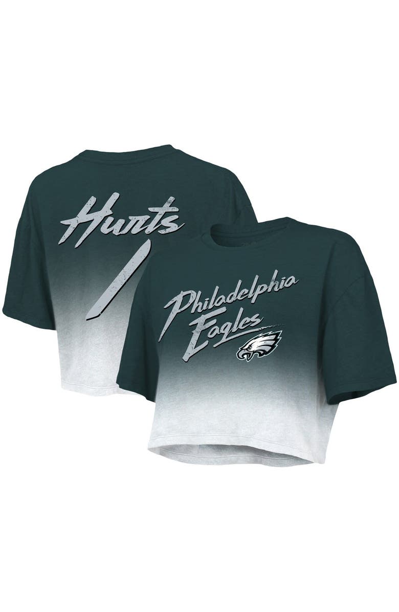 Majestic Threads Women's Majestic Threads Jalen Hurts Green/White Philadelphia Eagles Dip-Dye Player Name & Number Crop Top, Main, color, Green