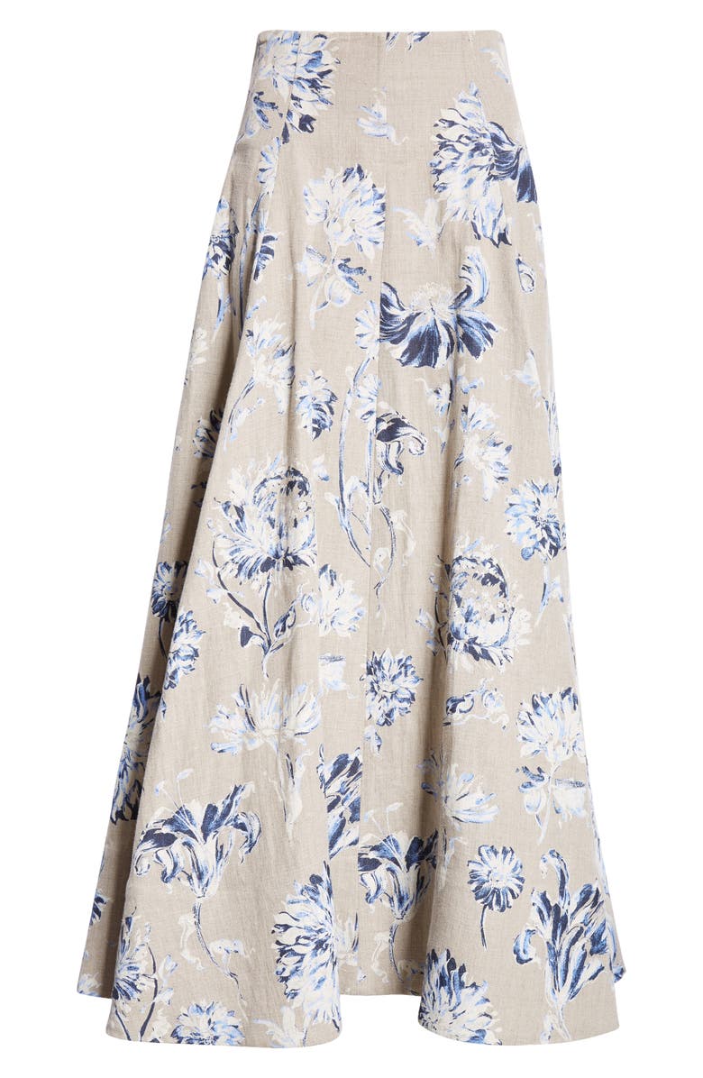 Lela Rose Floral High Waist Linen Skirt, Alternate, color, 
