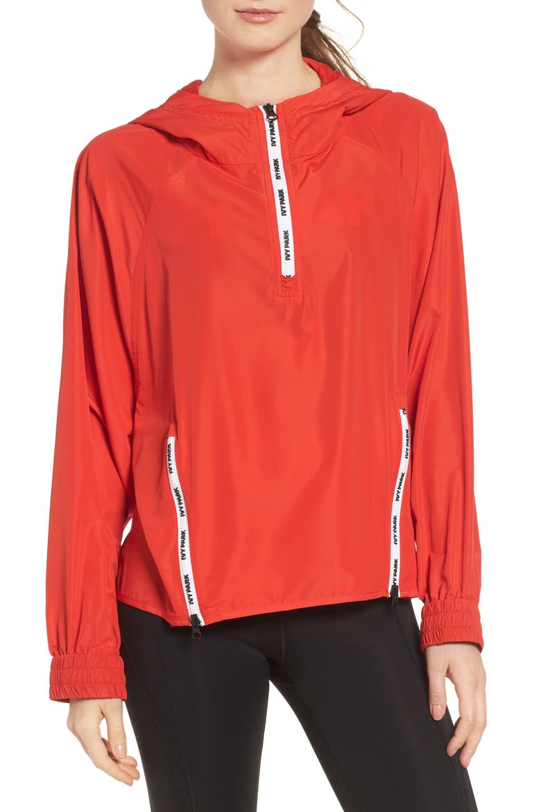 Logo Zip Waterproof Jacket, Main, color, TOMATO