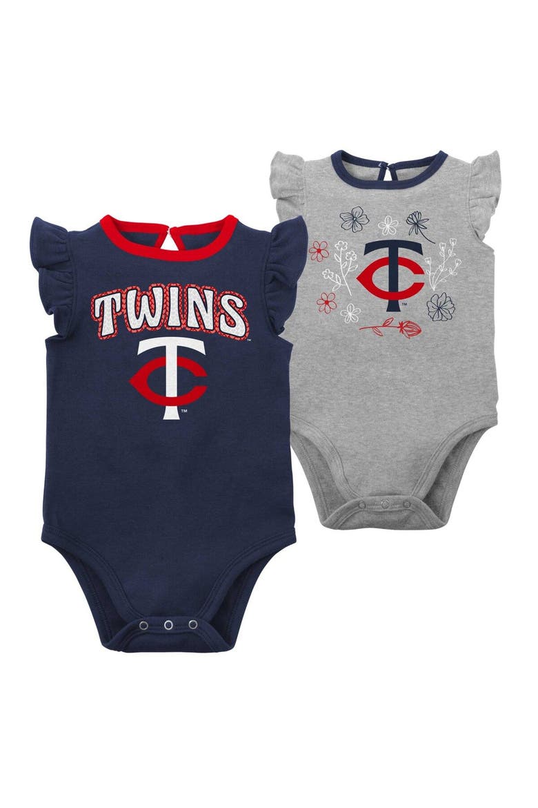 Girls Newborn & Infant Navy/Heather Gray Minnesota Twins Little Fan Two-Pack Bodysuit Set, Main, color, Navy