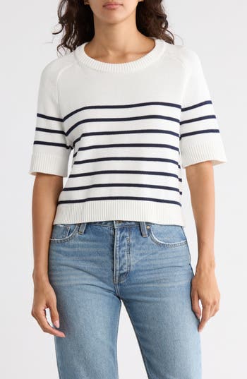 Vigoss Nautical Stripe Short Sleeve Sweater In White