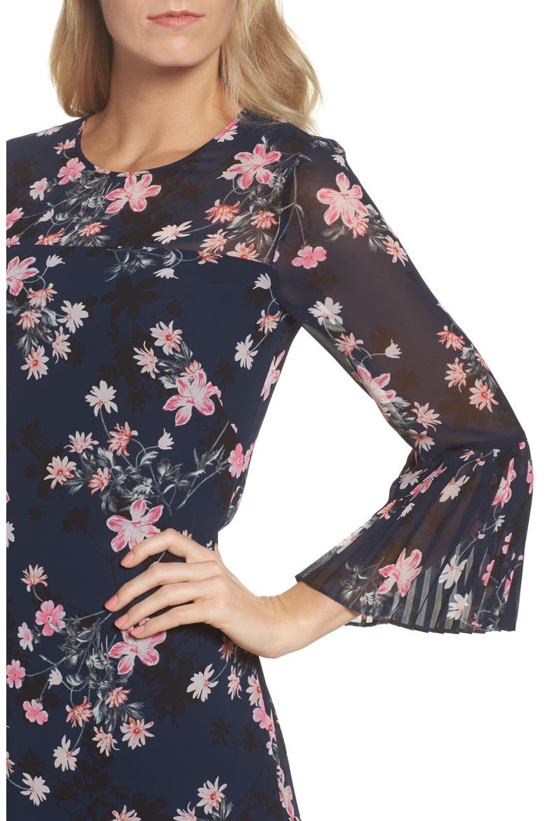 Floral Print Bell Sleeve Dress, Alternate, color, NAVY