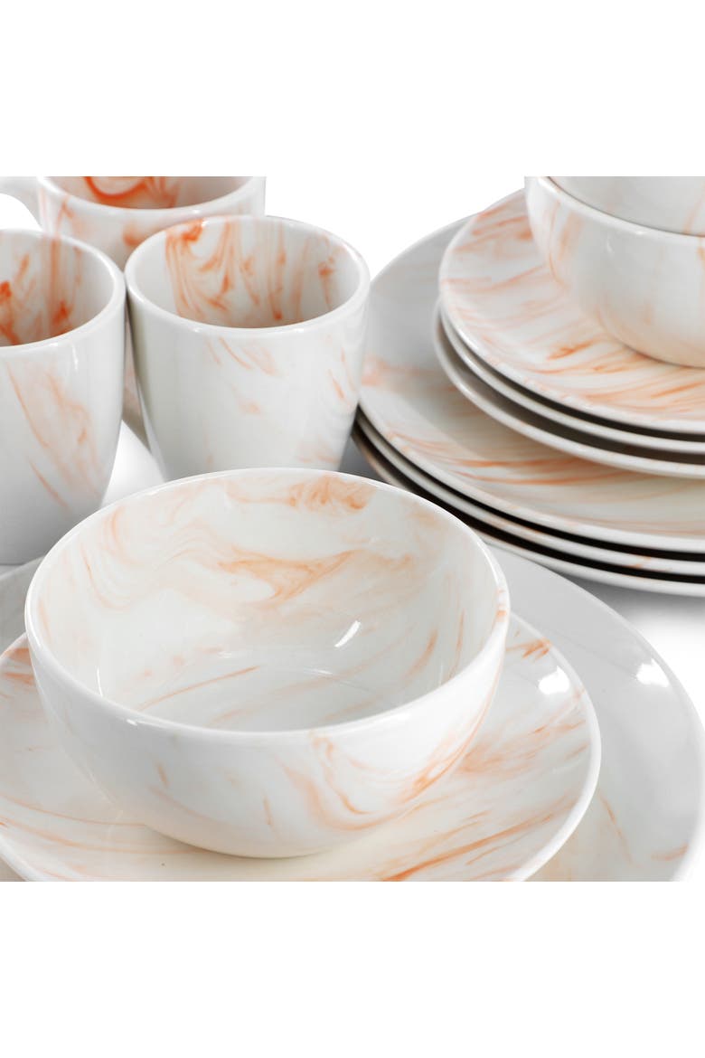 Fine Marble 16 Piece Porcelain Dinnerware Set, Alternate, color, Orange