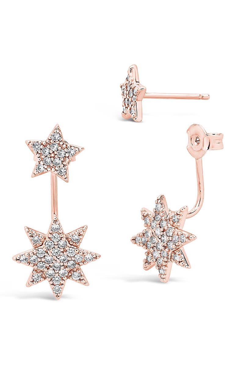Sterling Forever Cubic Zirconia Starburst Jacket Earrings, Alternate, color, Rosegold