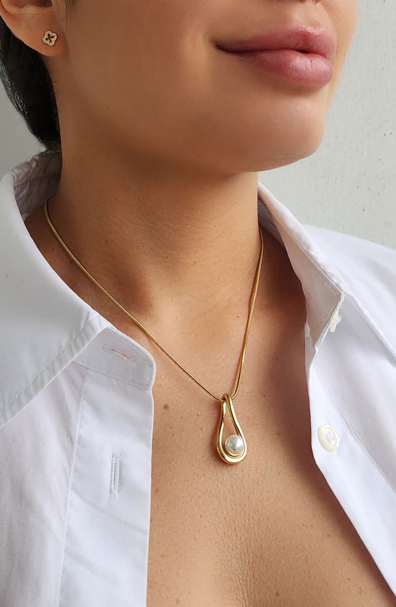 Adornia Faux Pearl Pendant Necklace, Alternate, color, White