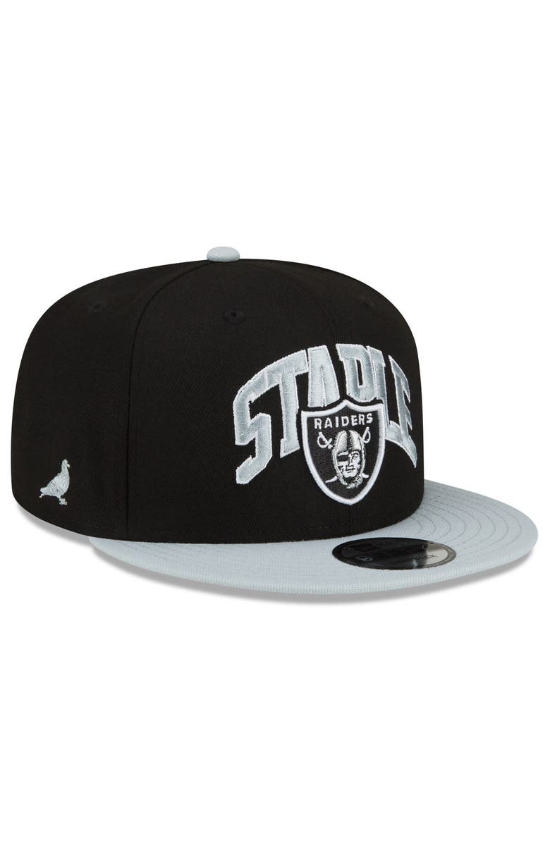 New Era x Staple Men's New Era Black/Gray Las Vegas Raiders NFL x Staple Collection 9FIFTY Snapback Adjustable Hat, Main, color,