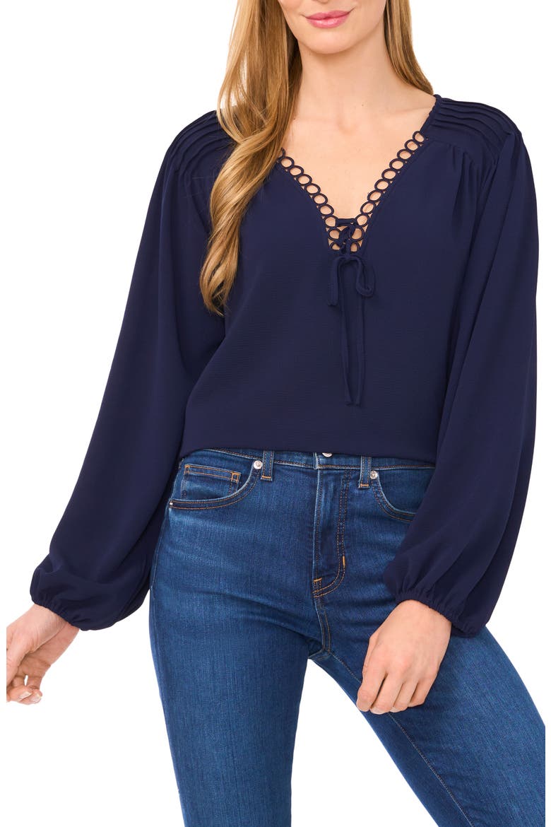 Circle Trim Pintuck Top, Main, color, CLASSIC NAVY