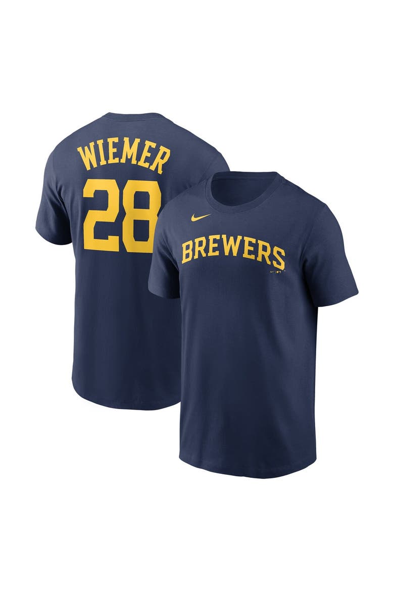 Men's Nike Joey Wiemer Navy Milwaukee Brewers Name & Number T-Shirt, Main, color, Navy