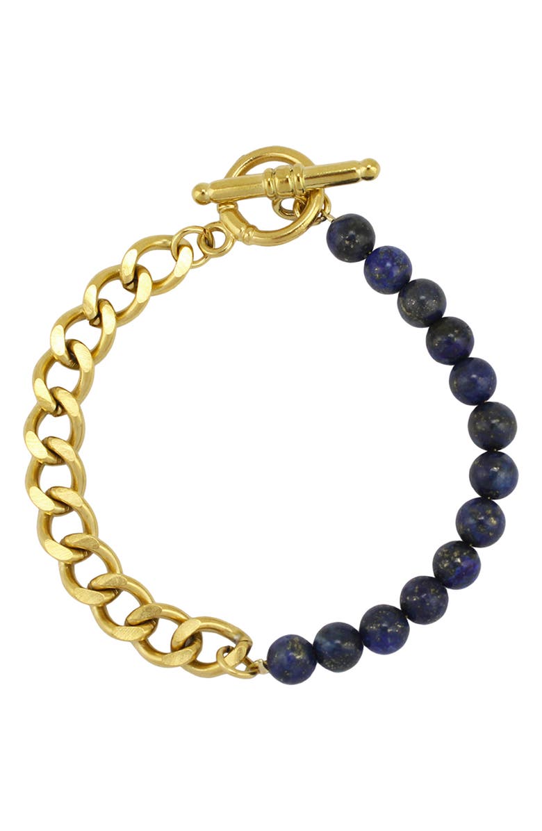 REBL Gender Inclusive Lapis Cuban Link Bracelet, Main, color, Gold