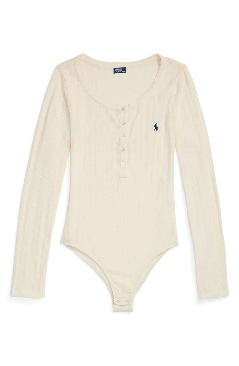 Polo Ralph Lauren Pointelle Cotton Bodysuit, Alternate, color, Egret
