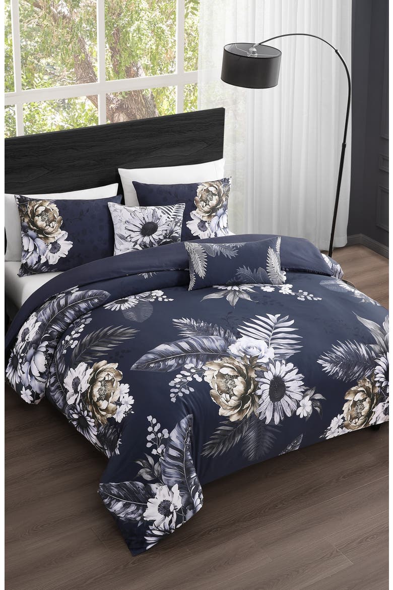 Forget Me Not 5-Piece Reversible Comforter Set, Main, color, BLUE