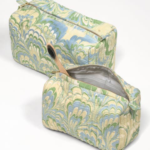 Seaglass Peacock Hand Marbled Cosmetic Bag