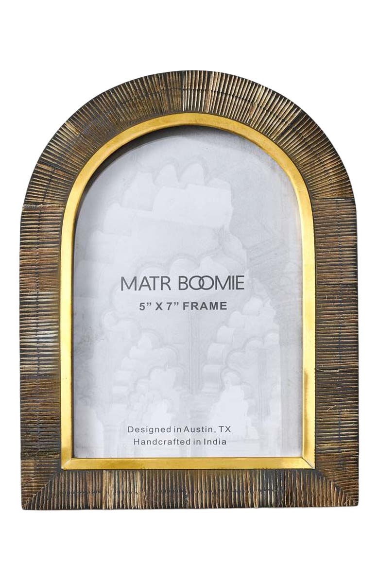 Matr Boomie Kerala Picture Frame - Curved Carved Horn , Brass Inlay, Main, color, Brown - 5X7
