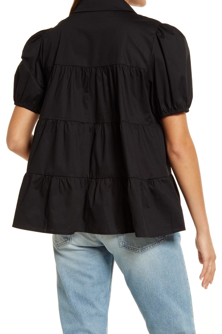 Canossa Tiered Puff Sleeve Blouse, Alternate, color, BLACK