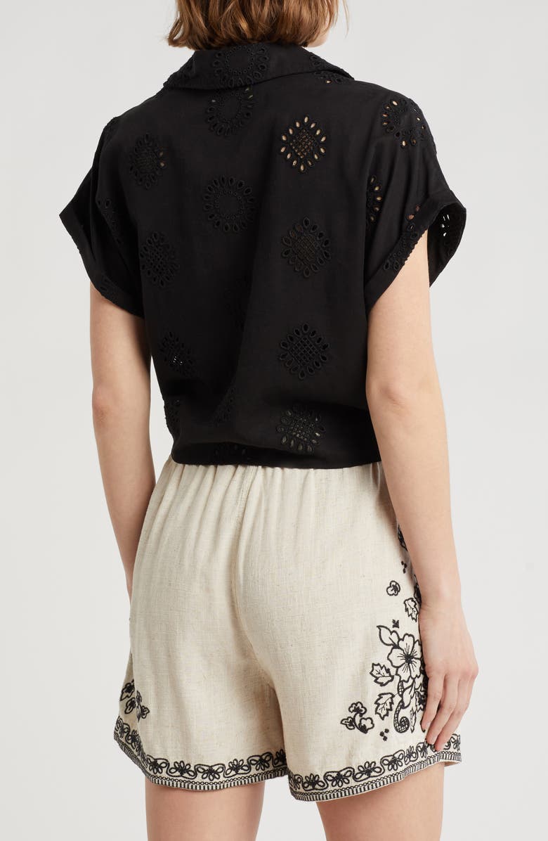 ELIE ELIE TAHARI Embroidered Eyelet Short Sleeve Tie Front Shirt, Alternate, color,