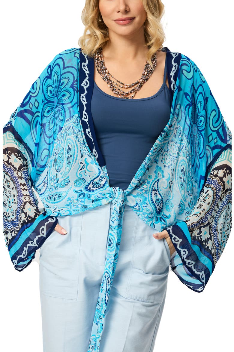 Paisley Tie Front Tunic, Main, color, BLUE