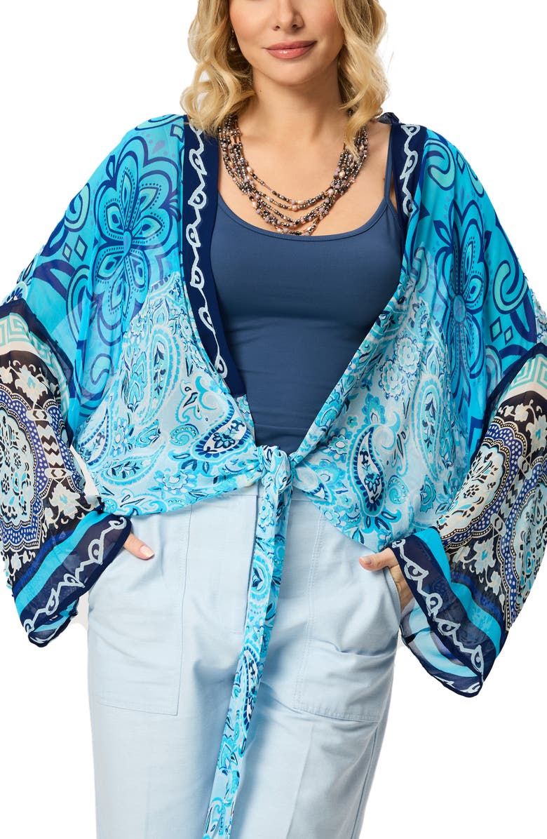 SAACHI Paisley Tie Front Tunic, Main, color, Blue
