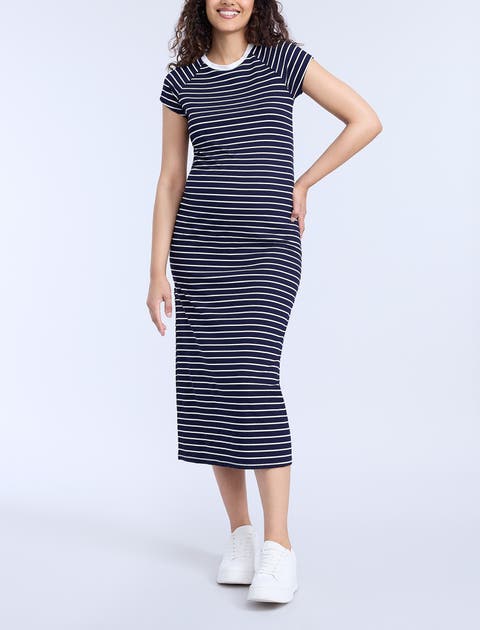 Rib Knit Short Sleeve Raglan Midi Dress