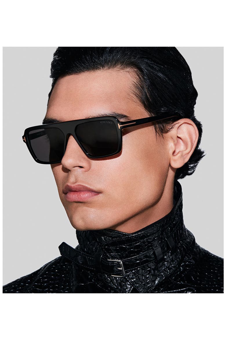 Vincent 56mm Pilot Sunglasses, Alternate, color, SHINY BLACK/ ECO/ SMOKE LENSES
