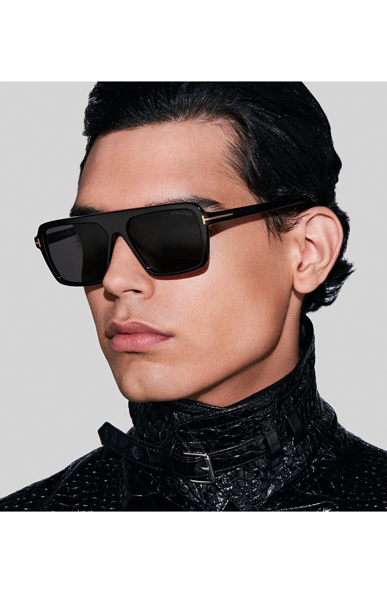 TOM FORD Vincent 56mm Pilot Sunglasses, Alternate, color, Shiny Black/ Eco/ Smoke Lenses