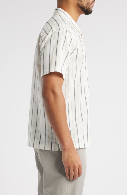 Ag Foster Stripe Linen & Cotton Camp Shirt In White/grey Stripe