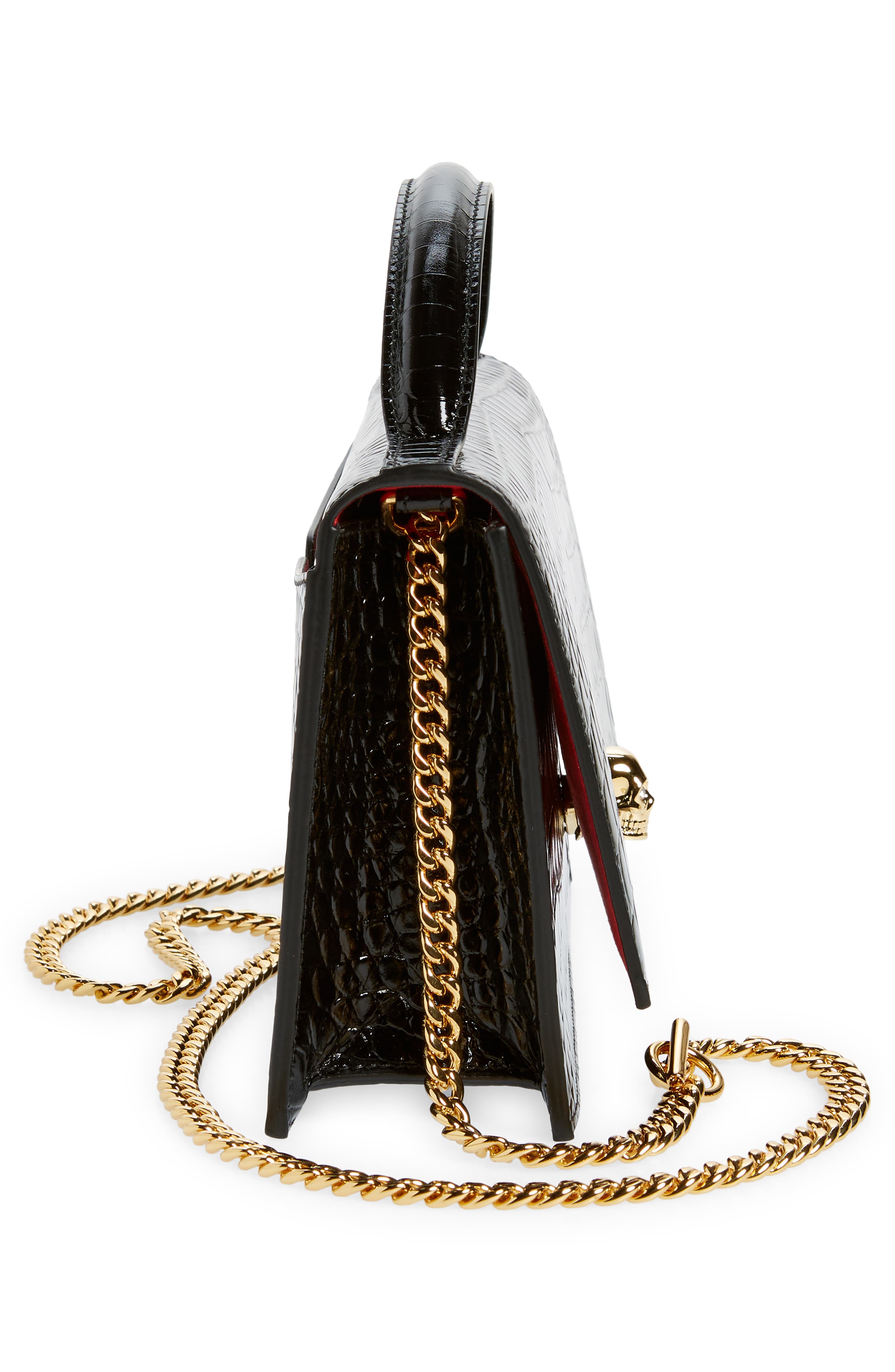 McQueen Medium Skull Croc Embossed Leather Crossbody Bag, Alternate, color, 1000 Black