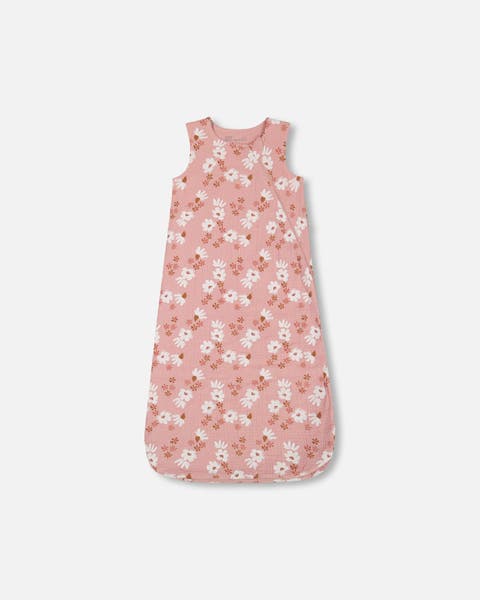 Baby Girl's Printed Muslin Sleep Sack Pink And White Flowers