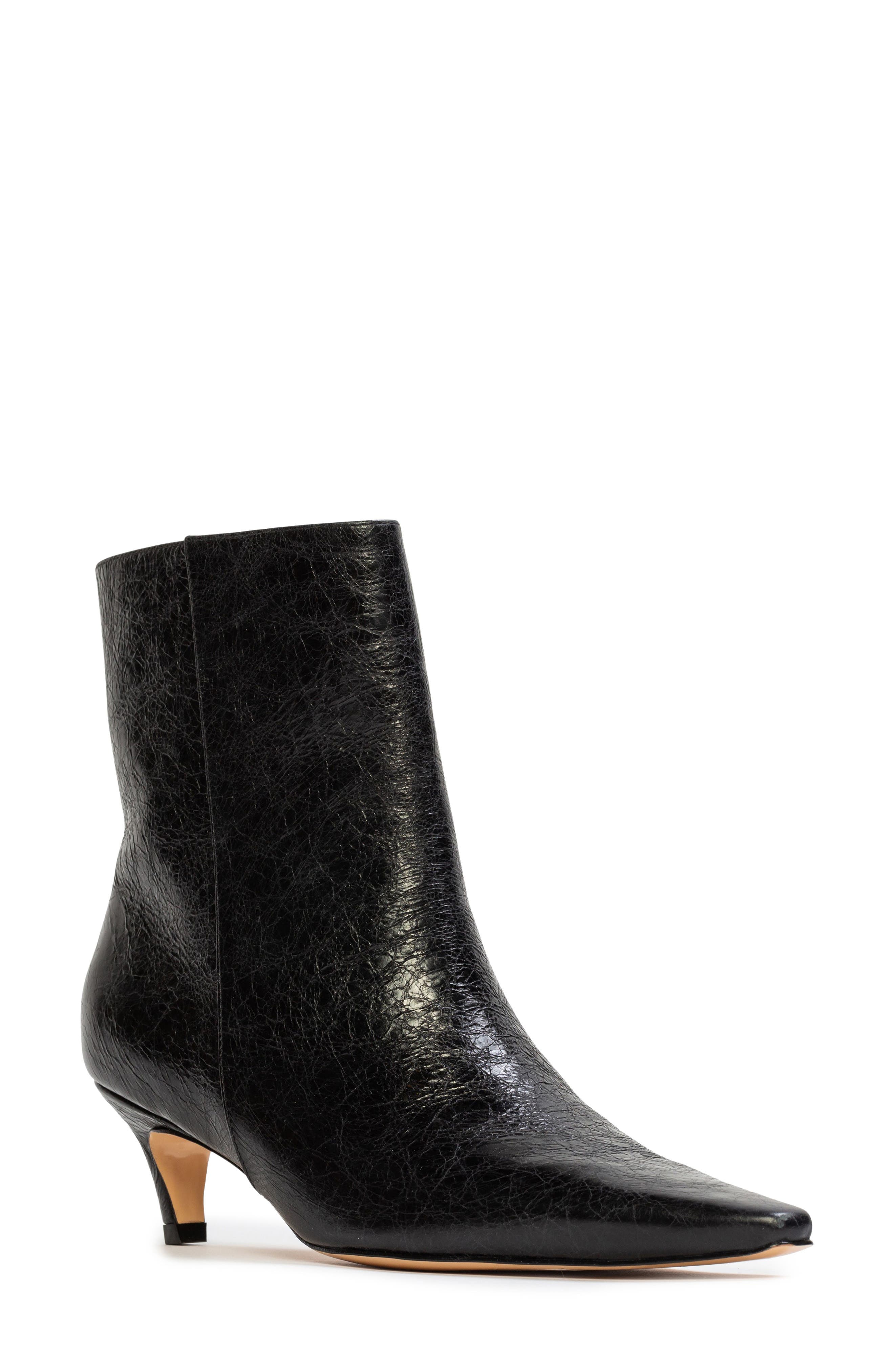 BLACK SUEDE STUDIO Avenue 50 Pointed Toe Kitten Heel Bootie, Main, color, Black Crinkle