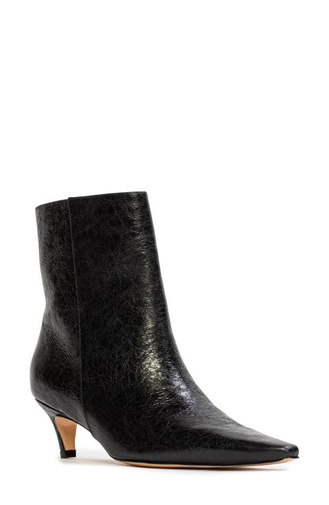 Y2K Black Leather Boots Stilletoe Heel Pointy Toe Boots