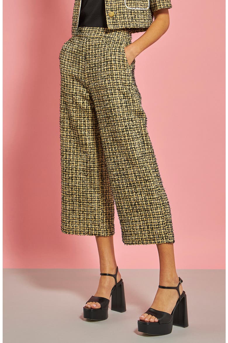 Premium Tweed Culotte Pants, Alternate, color, YELLOW/BLACK