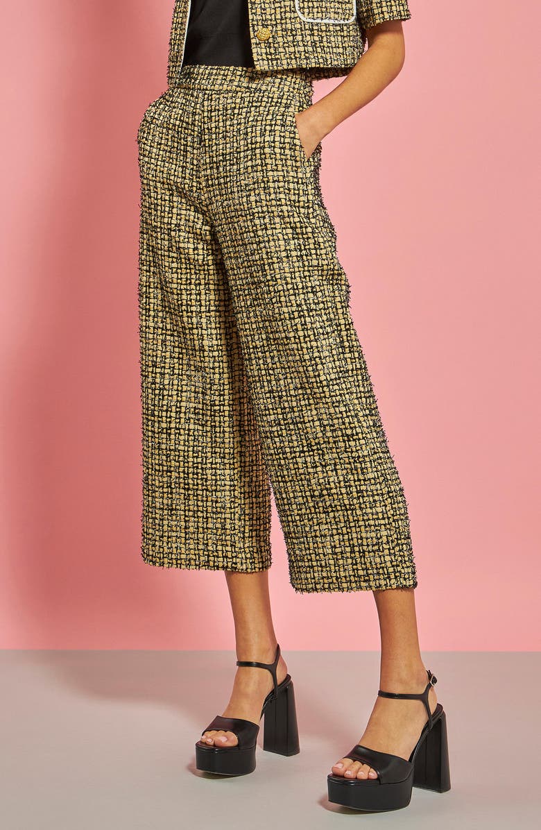 English Factory Premium Tweed Culotte Pants, Alternate, color, Yellow/ Black