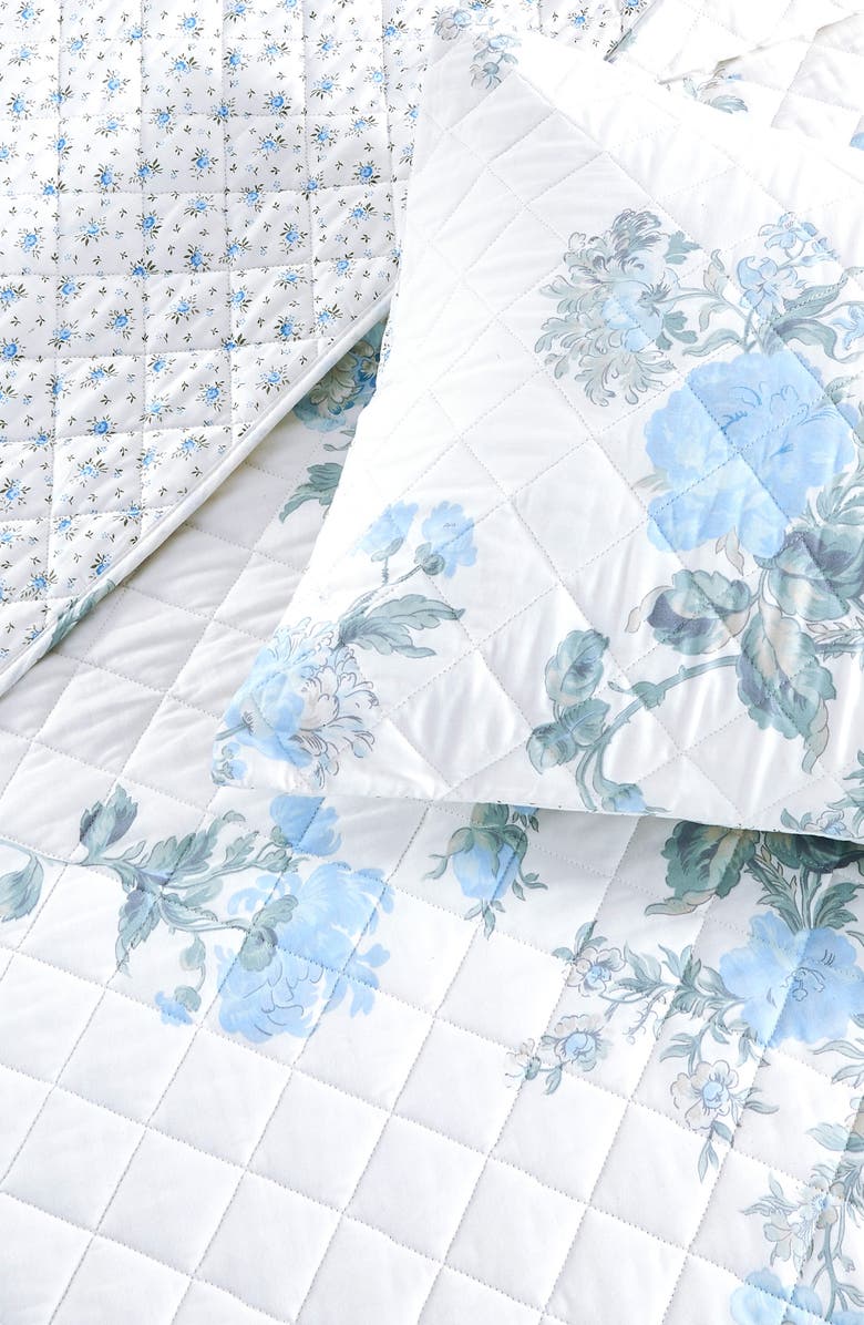 MELANGE HOME Rose Percale Cotton Quilt & Shams Set, Alternate, color, Blue/ Blue