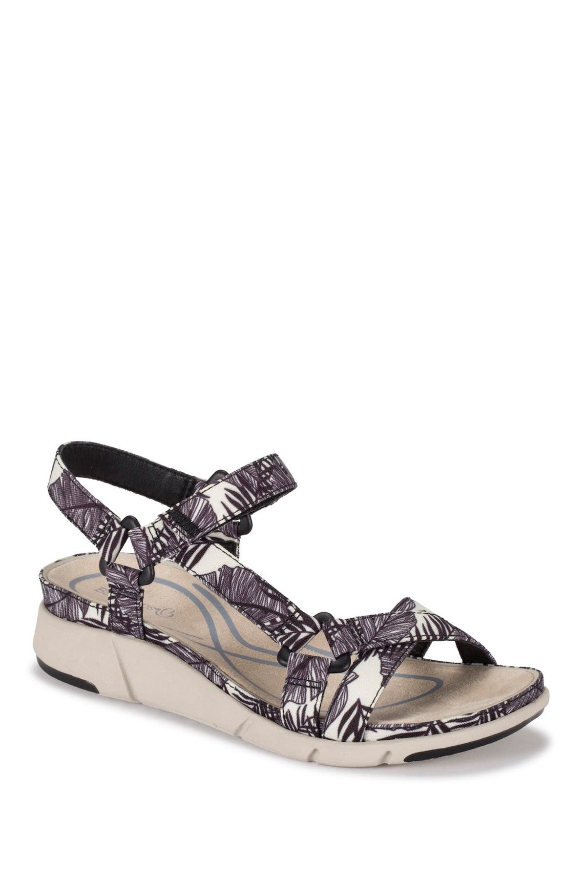 Nikole Casual Sandal, Main, color, BLACK/WHITE PALM CANVAS