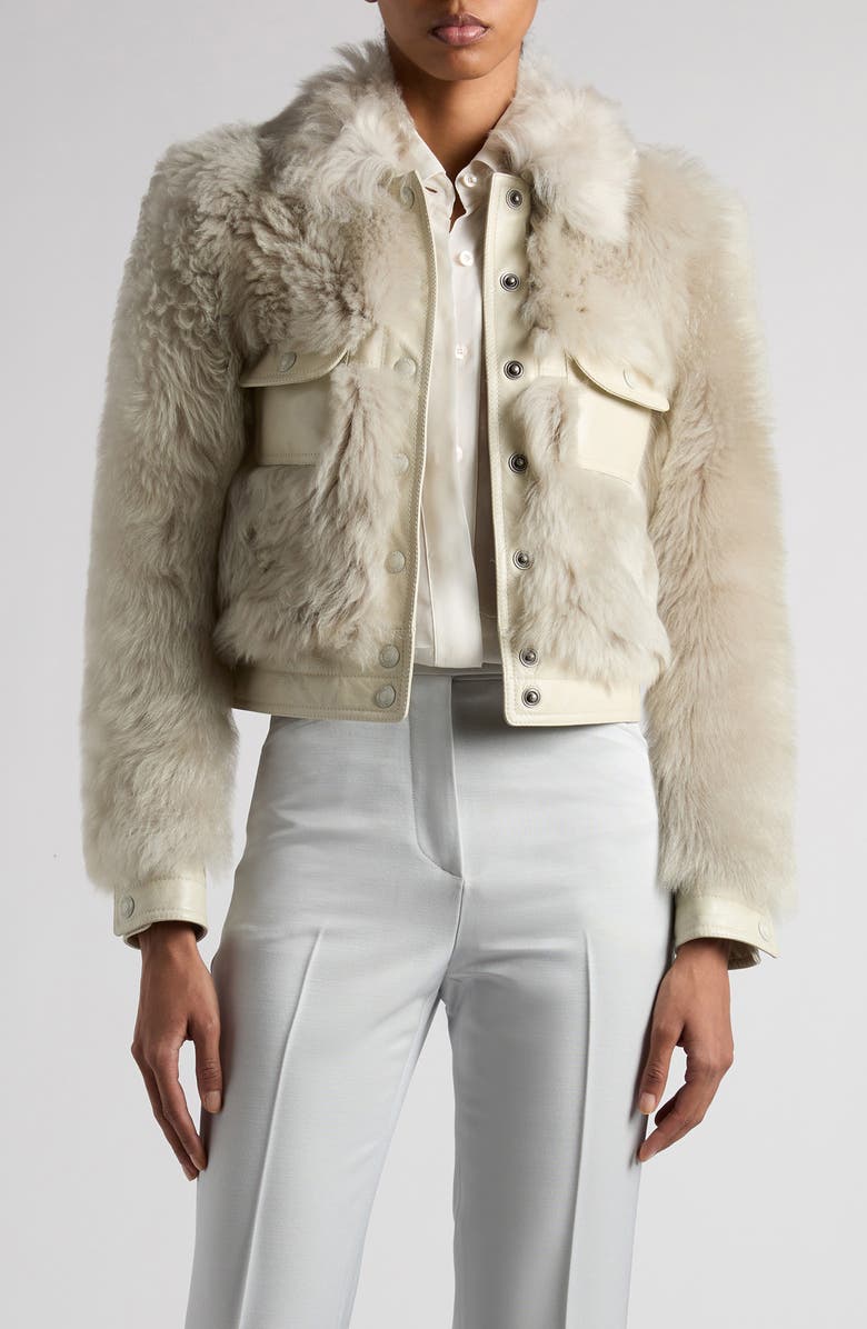 TOM FORD Genuine Shearling & Leather Crop Jacket, Main, color, 