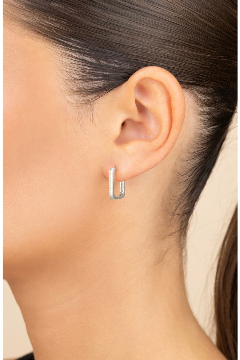 Piper CZ Rectangular Hoop Earrings, Alternate, color, SILVER
