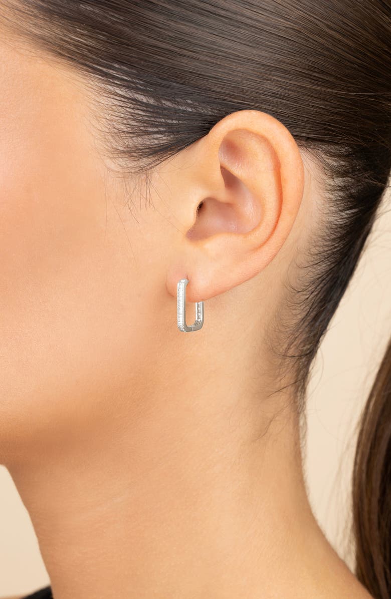 Sterling Forever Piper CZ Rectangular Hoop Earrings, Alternate, color, Silver
